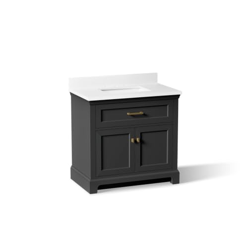 Kohler Charlemont 36" Bathroom Vanity Cabinet with White Sink and Quartz Top, Modern Bathroom Storage, Dark Warm Grey, K-29261-BD1-DWG