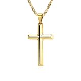 Musihy Collar con colgante de cruz lisa de acero inoxidable 24 con ranuras para hombre, color dorado