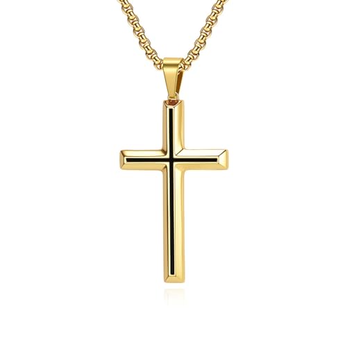 Collier pendentif croix simple en acier or 60cm pour homme