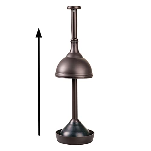 Mdesign Plastic Toilet Plunger With Lift & Lock Cover Set, Compact Discreet Freestanding Storage Caddy Holder For Bathroom, Powder Room, Modern Design - Heavy Duty - Hyde Collection, Bronze #TOP2