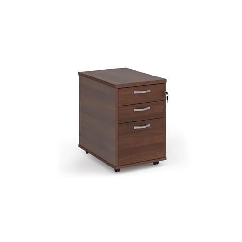 Mr Office Tall mobile 3 drawer pedestal with silver handles 600mm deep, Walnut