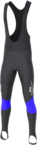 FDX Culotte Largo Thermodream para Hombre, con badana 3D, térmico, Resistente al Agua, Tejido Super Roubaix, Cortaviento y de Secado rápido; pantalón de Ciclismo de Invierno(Blue-L)