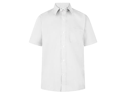 L S U Boys Dress School Shirts Short Sleeve Long Sleeve in Blue & White Colour (16 Years Plus (15" Collar Size), White Short Sleeve)