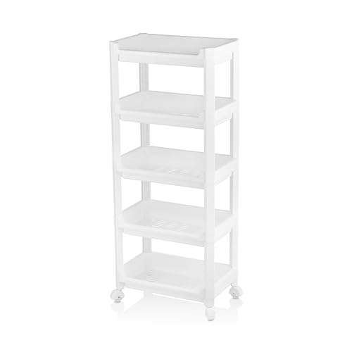 Deconox Geniş 5 Katlı Tekerlekli Düzenleyici Raf - Banyo ve Mutfak İçin Çok Amaçlı Servis Arabası - Dar Alanlar İçin Tekerlekli Organizer Ünite (35,5x22x85 cm)