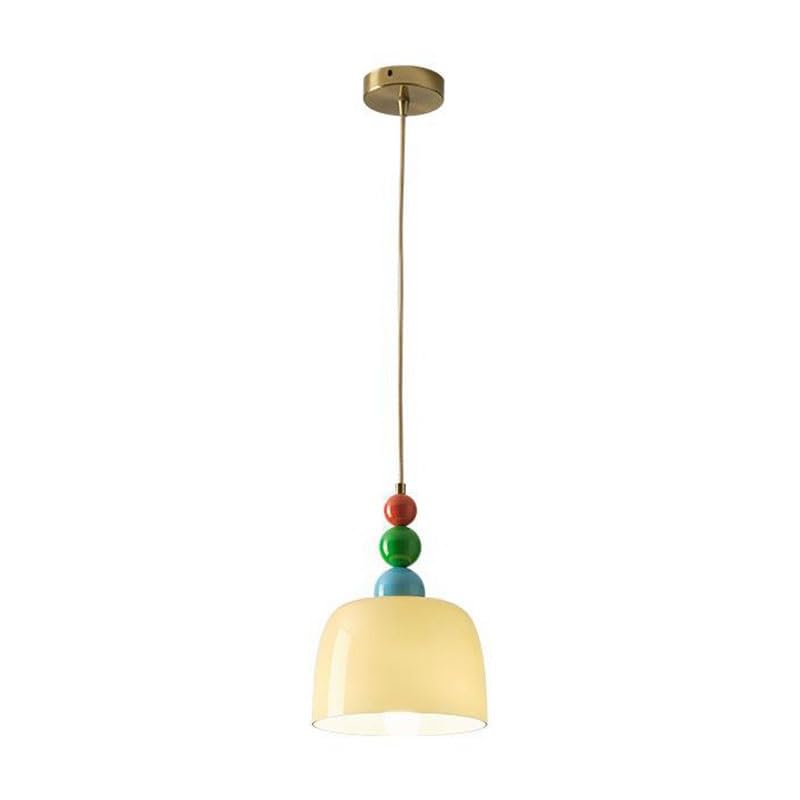 Suspension abat-jour verre clair E27 luminaire plafonnier vintage bois massif