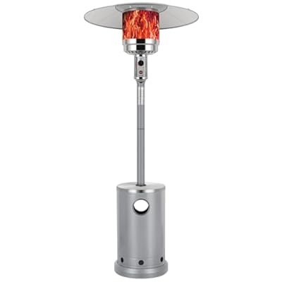 Patio Heater - Stainless Steel Burner - Triple Protection System - Wheels - Outdoor Heaters for Patio, Garden, Commercial and Residential - Silver