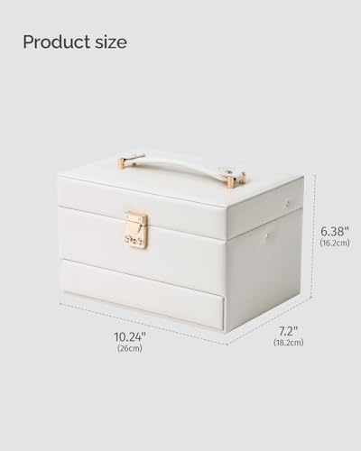 CASEGRACE Jewelry Organizer Box, 3 Layers Leather Jewelry Storage Case with Portable Jewelry Case, Removable Jewelry Tray, Home and Travels Storage, Gift for Women (white) — view 5