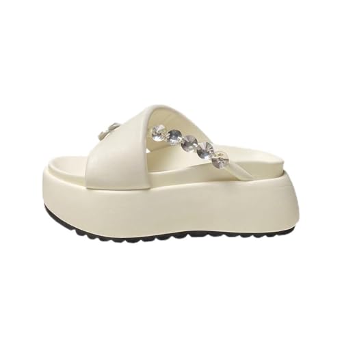 HBJWOV Thick Soled Sandals Women's Rhinestone Clip on Flip Flops Wearing Beach Shoes on The Outside