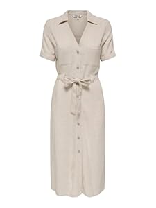 ONLY Damen Onlsiesta Ss Linen Bl Shirt Dress PNT, Moonbeam, X-Large