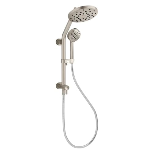 Kohler HydroRail 3-in-1 Multifunction Shower System Brushed Nickel with Handshower Slidebar 60 Hose 5 Spray Functions 1.75 GPM