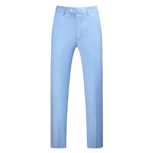 Image of Mens Dress Pants Stretch Slim Fit Front Flat Casual Smart Trousers Lightweight Business Suit Pants Formal Trousers for Men UK Sky Blue