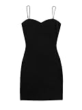 DIDK Damen Spaghettiträger Kleider Figurbetontes Minikleid mit Herzausschnitt Camisole Kurz Party Kleid Bodycon Camikleid Schwarz XS