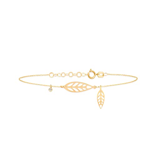 Diamond Leaf Bracelet For Women | 14K Real Gold Nature Themed Bracelets | 14K Gold Dainty Leaf Bracelets | Women's 14K Gold Jewelry | Gift For Birthday, Adjustable 6" To 7" #TOP13