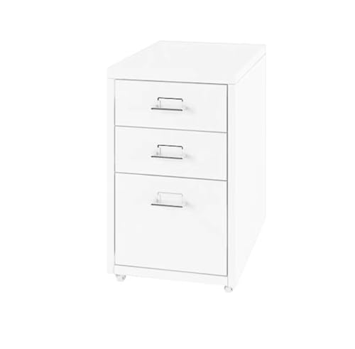 Archivador móvil con 3 cajones, metal rodante, almacenamiento de oficina para documentos y carpetas, cajones antideslizantes, ruedas extraíbles (blanco)