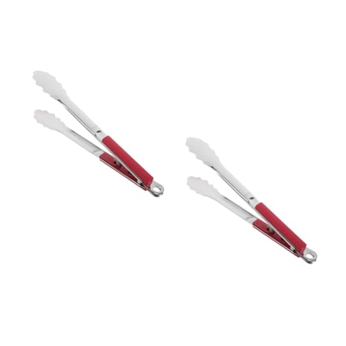 Hemobllo 2 Pièces Porter Brochettes Portion Grille Trousse Crochets Pour Barbecue Pince à Servir Pinces à Steak Brosse à Gril Plaque Pinces De Service Poêle Corbeille Acier 304 Rouge