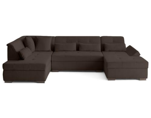 Lisa Design - Vermont S - canapé panoramique d'angle Gauche 7 Places en Velours côtelé, Marron