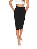 SweatyRocks Girl's Elastic High Waist Knot Front Midi Pencil Skirt Knee Length Skirts Black 9Y