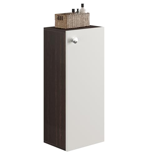 Image of Marbin Modern Tall Storage Cabinet with Door & Shelves | Space Saving Bathroom Organizer, Bedroom Side Cabinet & Multipurpose Cupboard | Engineered Wood, 35x26x83cm Wenge & White Finish