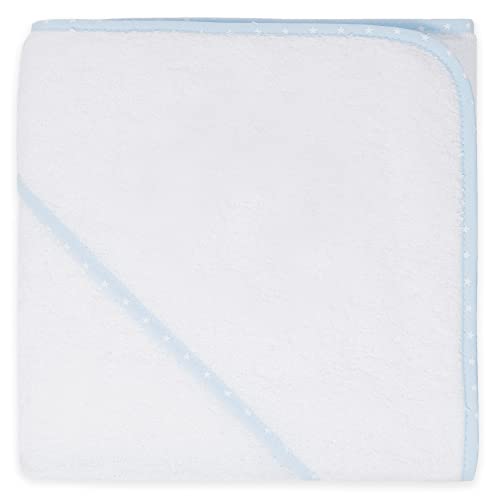 Duffi Baby - Toalla bebe recien nacido. Capa de baño Bebe 100% Algodón Para Bordar. Toalla Baño con capucha Infantil 80 x 80 cm. Super Suave Absorbente Ligera. Niños y niñas Color Blanco Azul. 1196-12