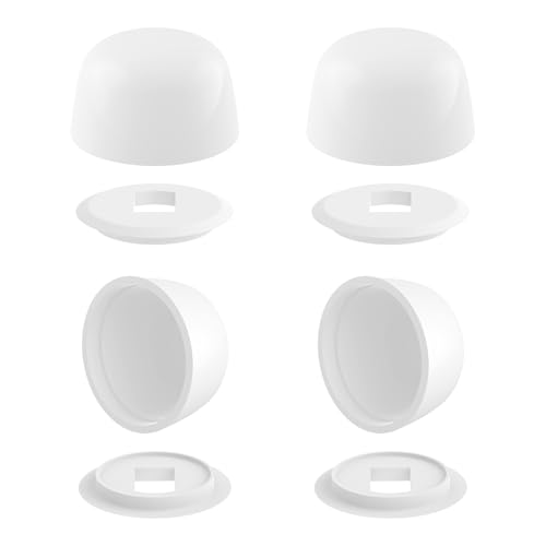 SDTC Tech 4 Packs Universal Toilet Bolt Caps, 0.83 Inch Height Round Plastic Push-On Screw Covers, Toilet Seat Floor Bowl Bolt Caps with Extra Washers for Easy installation, White