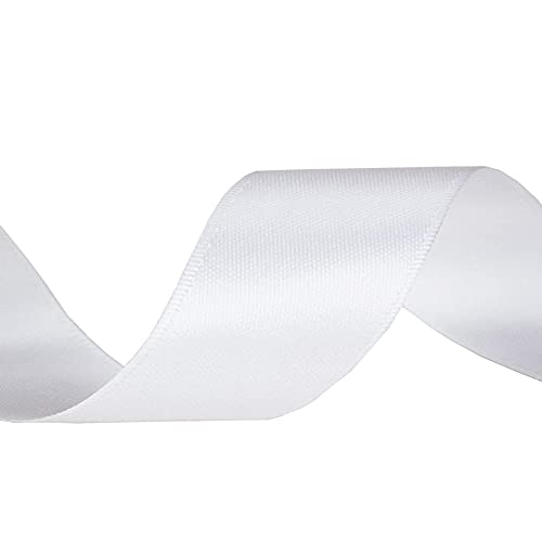 Image of Solid Color Double Faced White Satin Ribbon 2 inch X 50 Yards, Ribbons Perfect for Crafts, Wedding Decor, Bow Making, Sewing, Gift Package Wrapping and More
