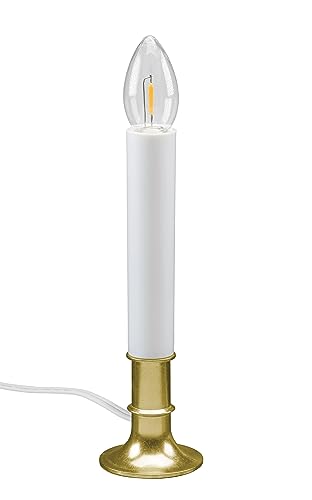 Image of Xodus Innovations AC1120B-4 Electric Plug-in 8.25 inch Flameless Window Candle with Dusk to Dawn Light Sensor Timer, White Candle with Brass Base Pack of 4