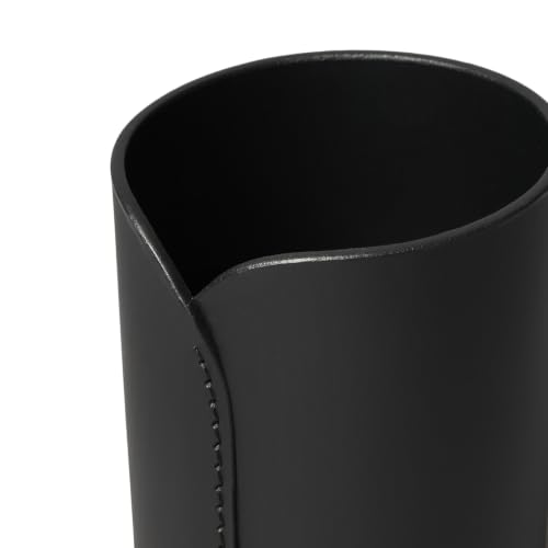 Image of Premium Recycled Leather Pen Holder for Desk & Study Table | Office Pen Stand for Table, Desk | Stationery /Pencil Stand Organiser | Round, Multi-Purpose Holder for Home and Office (Classic Black)