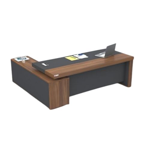 Image of Director and Executive L-Shape Director Desk with Storage and Drawer Wire Manager | Walnut Finish Table | Computer Desks for Office| 5-Year Warranty & Free Assembly - LDL-569