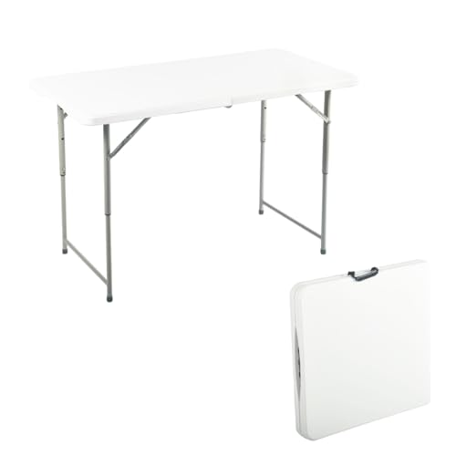 FurnitureR Rectangular plegable mesa de comedor plegable de 120 x 60 cm portátil para 6 personas, HDPE Weatherproof Desktop, 3-Height Adjustments, for Outdoor Indoor Marketing, Buffet, Camping, Garden