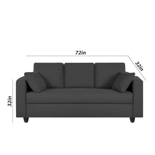 Image of Casaliving Vitserk 3 Seater Sofa Set for Living Room (Black Colour) Premium Fabric Sofa