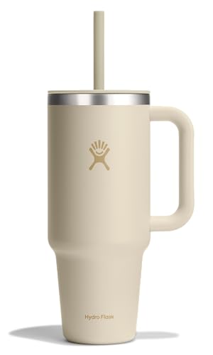 Image of Hydro Flask Travel Tumbler with Handle, Lid and Straw - Insulated Stainless Steel in 40 Oz Coconut Cream