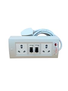 INDRICO Electric Extension Board with 15A/16A/20A Sockets and 16A/20A/25A MCB Heavy Duty 2.5mm Long Wire (Rating 3000W) PVC White (5 Meter)