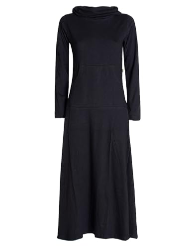 Vishes Alternative Bekleidung - Damen Maxi-Kleid Baumwolle Casual Rollkragen mit Kängurutasche schwarz 48-50