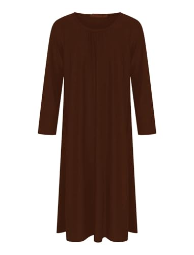 Abaya escolar y de vacaciones para niñas vestido largo marrón de manga larga janisramone