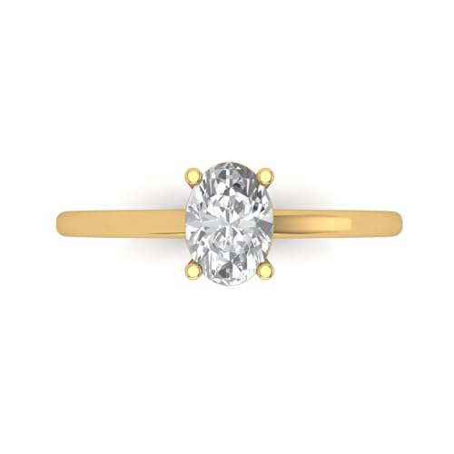 1.0 ct Oval Cut Created Clear Diamond 18K Yellow Gold Solitaire Wedding Engagement Bridal Promise Ring