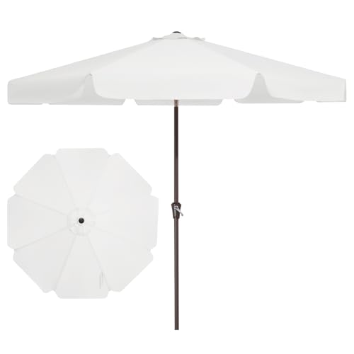 JEAREY 9 ft Patio Umbrella Outdoor Table Umbrellas Market Umbrella w/Push Button Tilt/Crank 8 Sturdy Ribs(Cream White)