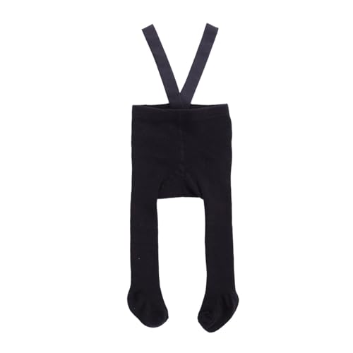 Baby Girl Boy Suspender Tights Pantyhose Ribbed Knit Leggings Stockings Solid Color High Waist Cute Footed Pants (B-Black, Newborn)