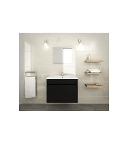 Générique Luna Ensemble de Meubles de Salle de Bain : Vasque + Miroir + Meuble sous-Vasque 60 cm - Noir Mat