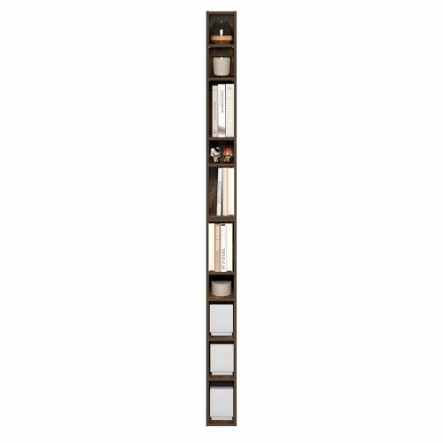 Image of Furinno Fulda Book Shelf, 10-Tier Bookshelf, Space Saving Storage Shelf Bookcase, 9.2 x 5.9 x 78.7, for Living Room, Bedroom, Home Office, Amber Pine