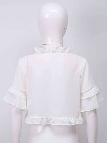 Little Girls Short Sleeve Ruffle Hem Sheer Lace-up Shrug Chiffon Bolero Cardigan One Button Bolero Dress Cover Up4