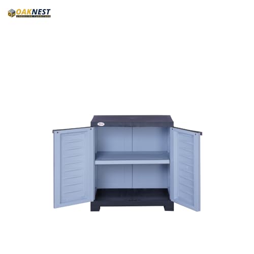 Image of Oaknest Supreme Fusion-01 Plastic Storage Cabinet | Compact & Multipurpose Storage Solution | Waterproof, Durable & Lightweight | Ideal for Home, Office & Garage | Charcoal and Sky Grey