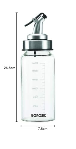 Image of Borosil 250ml Oil Dispencer | Borosilicate Glass Oil Bottle with Silicon Funnel | Leakproof, BPA Free Oil Container for Kitchen | Transparent