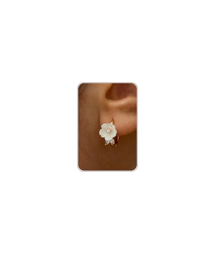 LLWOM Gold Earrings,14k Gold Plated Hoop CZ Flower Earrings