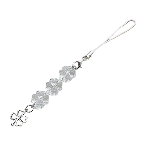 Greabuy Correa de teléfono con cuentas acrílicas coloridas, tréboles de cuatro hojas/tulipanes, llavero versátil para teléfonos, 13cm, Acrílico