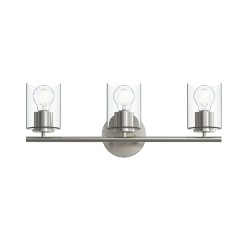Image of Progress Lighting Replay 22 Inch 3-Light Vanity Light, Transitional, Brushed Nickel with Clear Glass Shades, (7.875 inch H x 22 inch W x 6 inch D), P300583-009