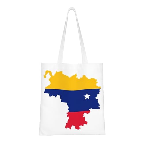 Venezuela Flag Print Polyester Canvas Tote Bag, Shopping Bag With Reinforced Handles, Reusable