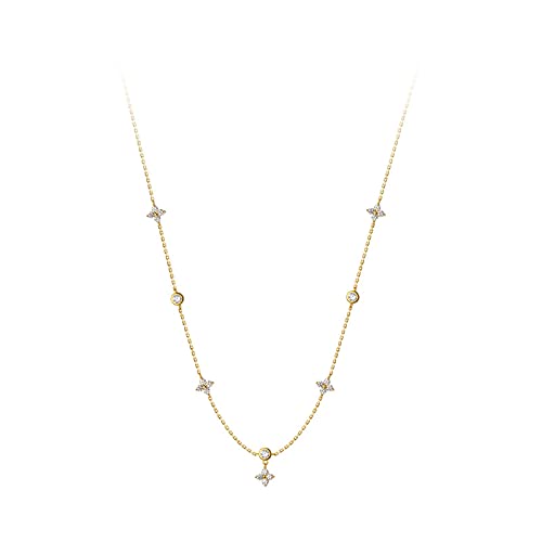 Collier de fleurs à quatre feuilles pour femme avec chaîne de clavicule en cristal d'été