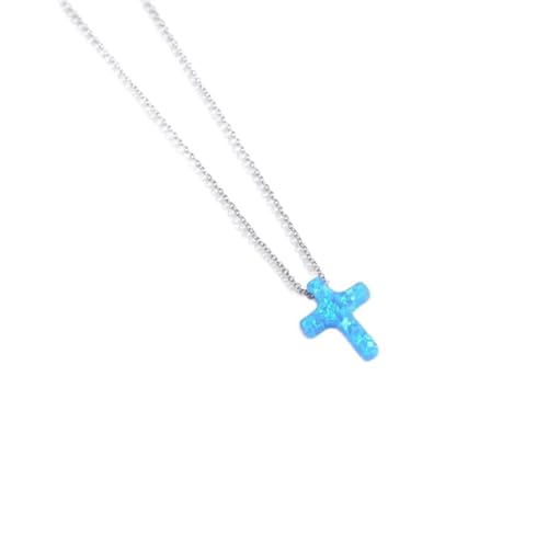 Collier chapelet en argent 925 avec opale et pierre bleue