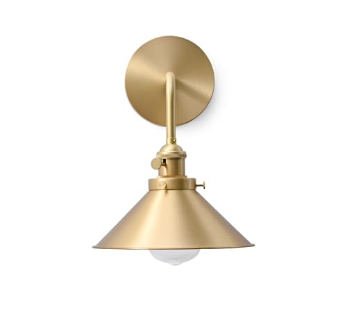 Image of Brass Wall Sconce Mid Century Brass Cone Sconce Light, Ideal for Kitchen, Bathroom, Living Room, Bedside, Hallway (Bulb Included)