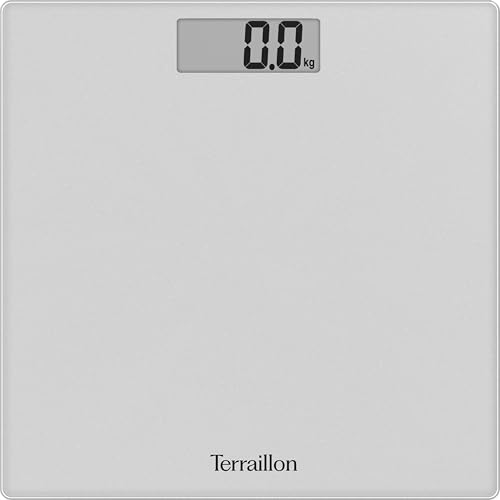 TERRAILLON - TSQUARE SILVER - Pèse personne électronique, Compact et ultra plat 26cm x 26cm, Plateau verre, Large écran LCD, Capacité 180Kg, Graduation 100g, Argent